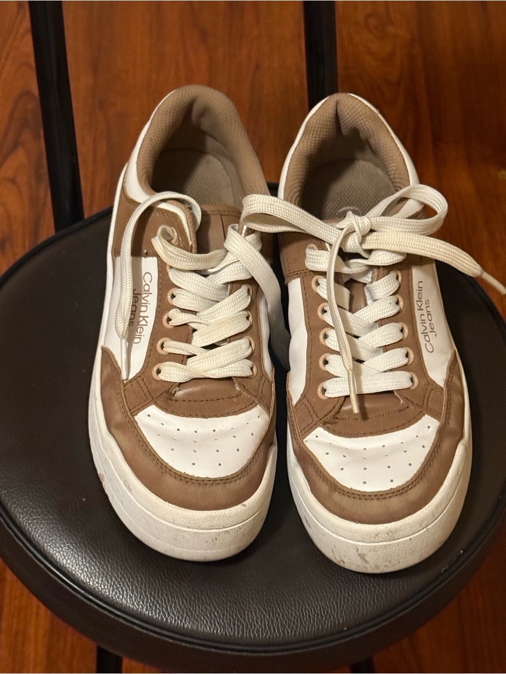 Calvin Klein Kids Brown and White Lace-Up Sneakers